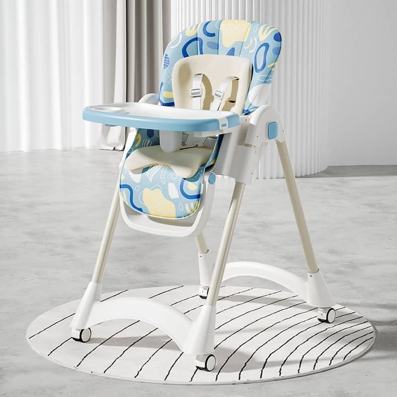 Baby High Chair with Adjustable Tray & Wheels