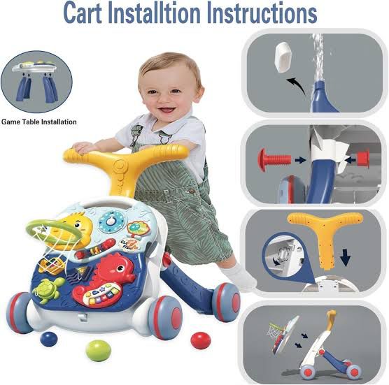 3-in-1 Baby Walker & Ride-On Cart with Activity Table