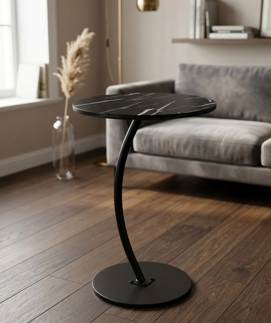 C-Shaped Black Marble Coffee Table