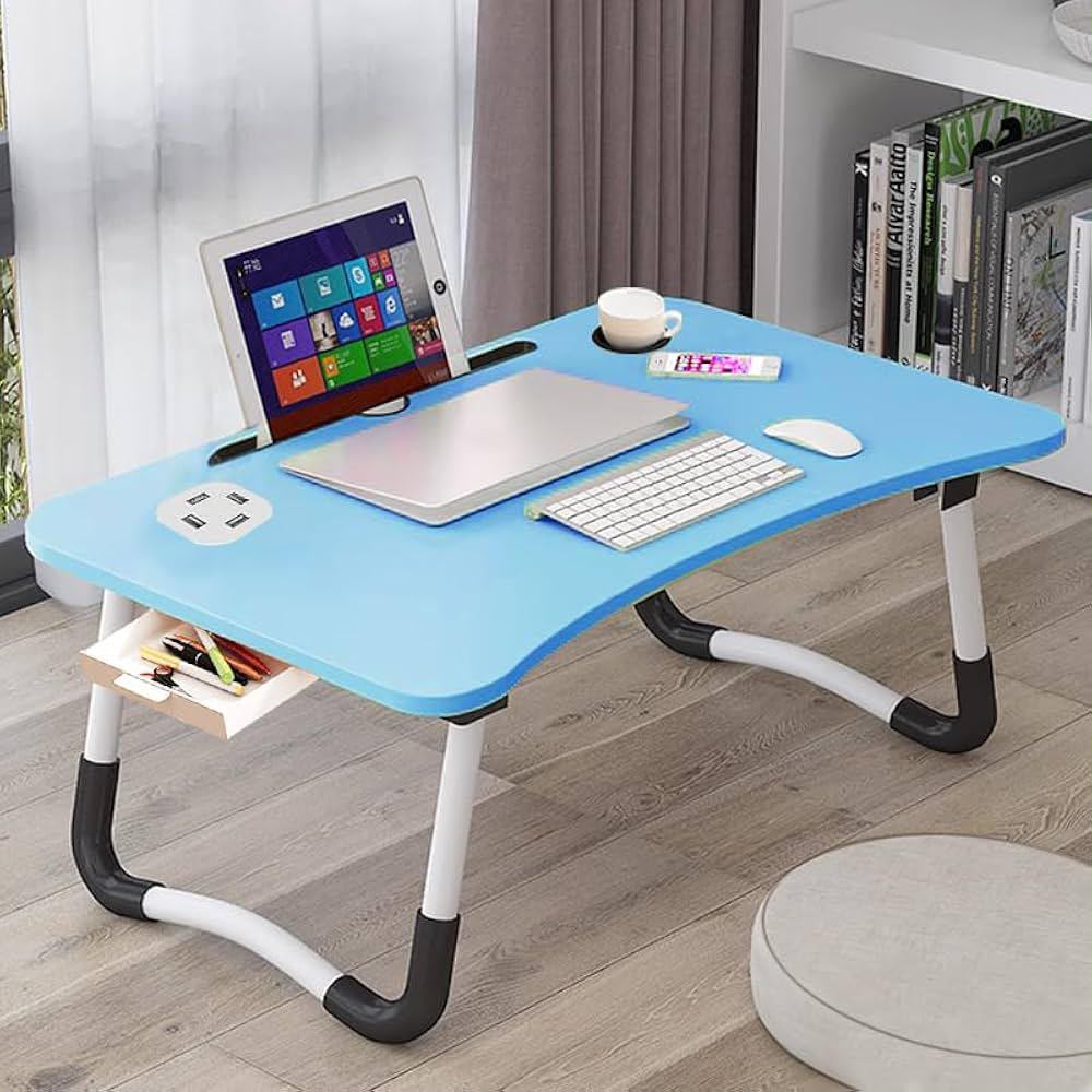 Foldable Bed Table with USB Hub & Drawer