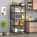 5-Layer Metallic Foldable Kitchen Rack on Wheels