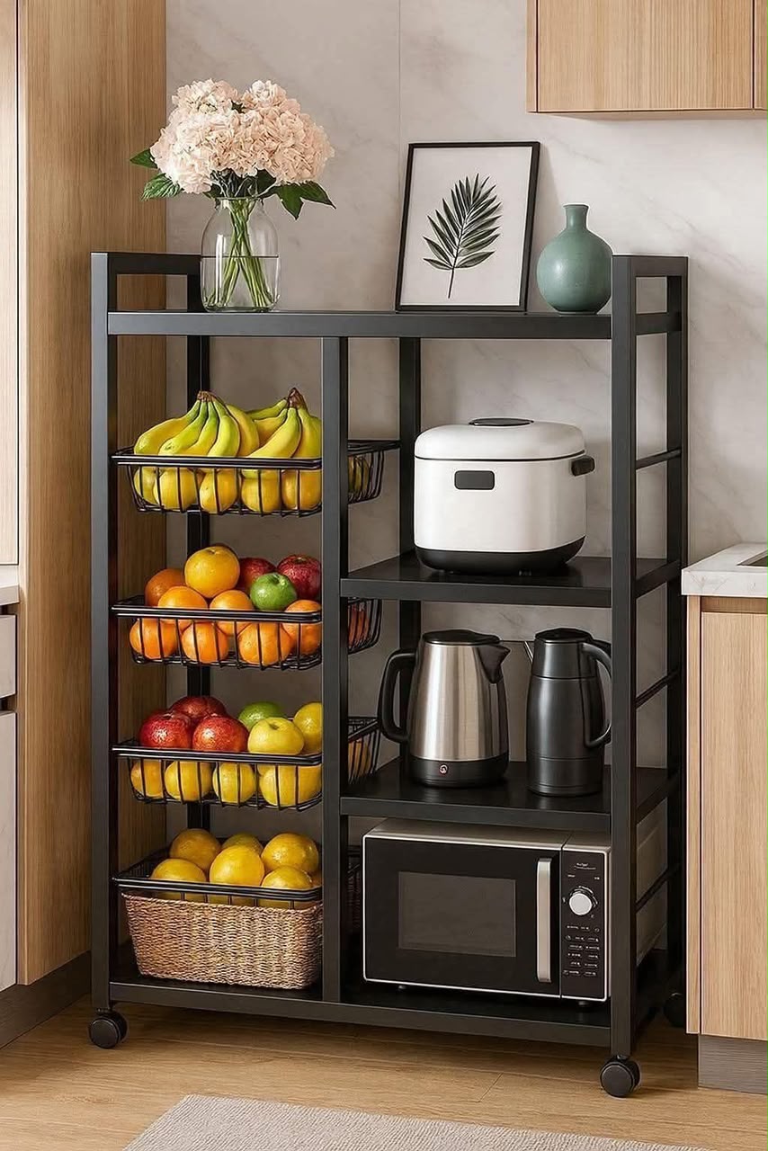 Multi-Function Kitchen Rack with Fruit Baskets & Wheels