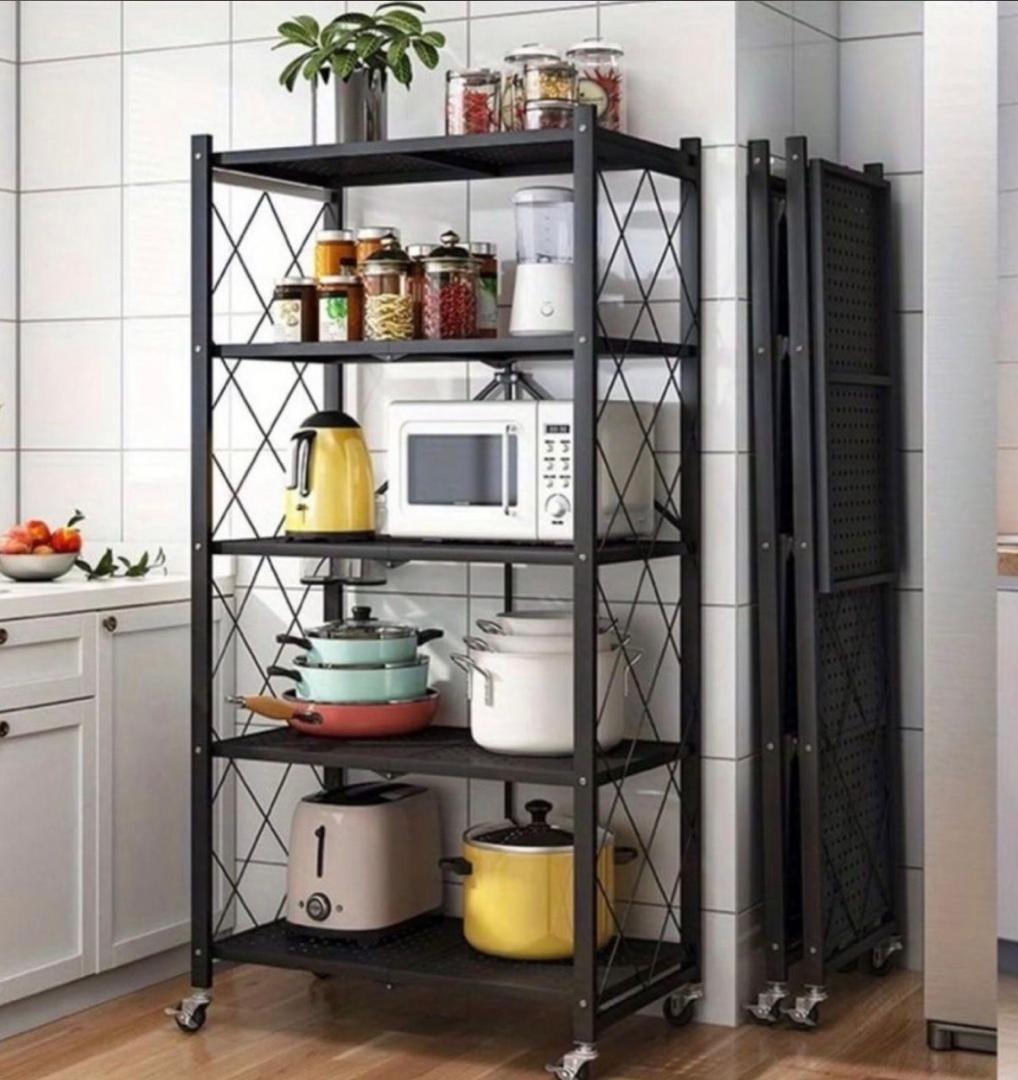 5-Tier Foldable Kitchen Storage Rack with Wheels