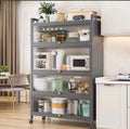 4-Tier Kitchen Storage Cabinet with Wheels & Glass Doors – Grey (80cm)