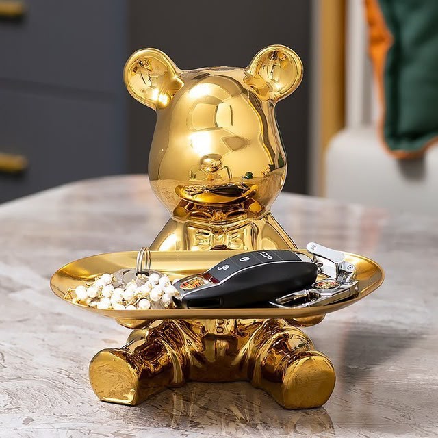 Gold Bear Tray Figurine – Luxury Decorative Storage Statue