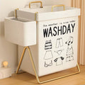 Washday Laundry Basket with Gold Metal Stand – Large Linen Hamper with Side Pocket