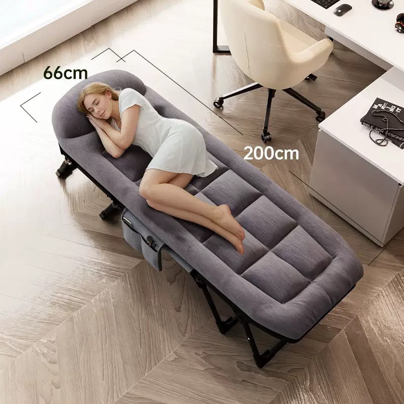 Foldable Office Nap Bed – 200cm Reclining Lunch Break Cot with Thick Mattress