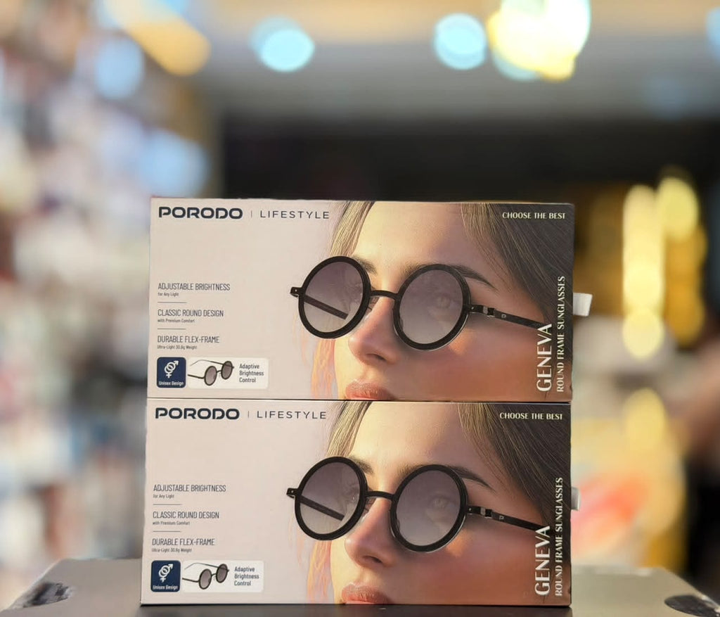Porodo Lifestyle Geneva Round Frame Sunglasses – UV400, Adjustable Brightness & Flex Frame