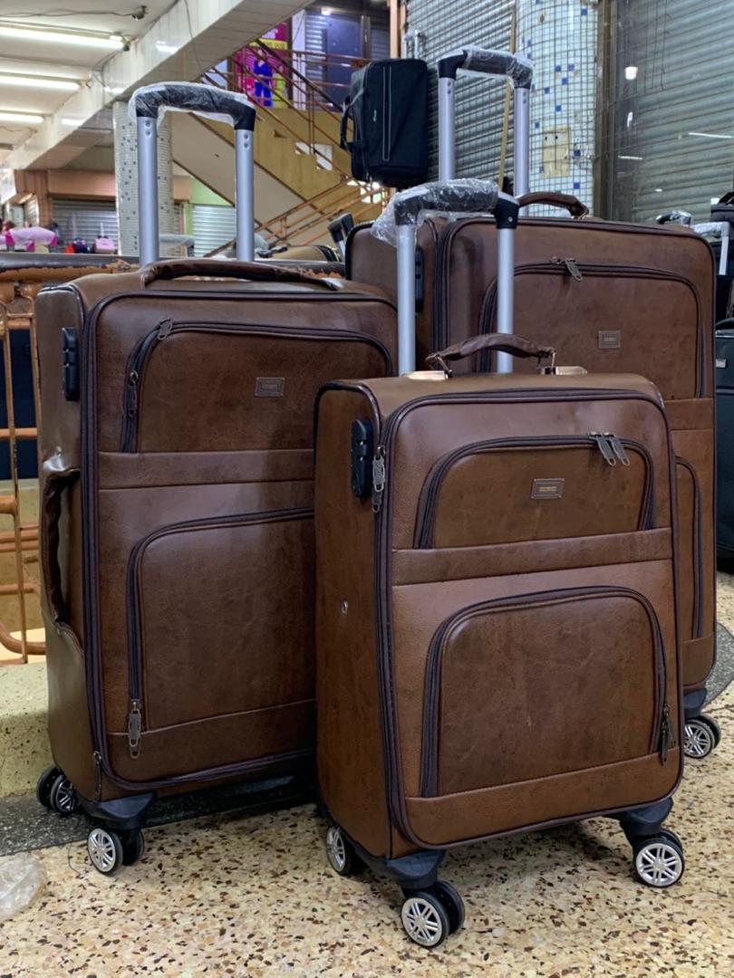 Brown Leather Luggage Set (3 Pieces)