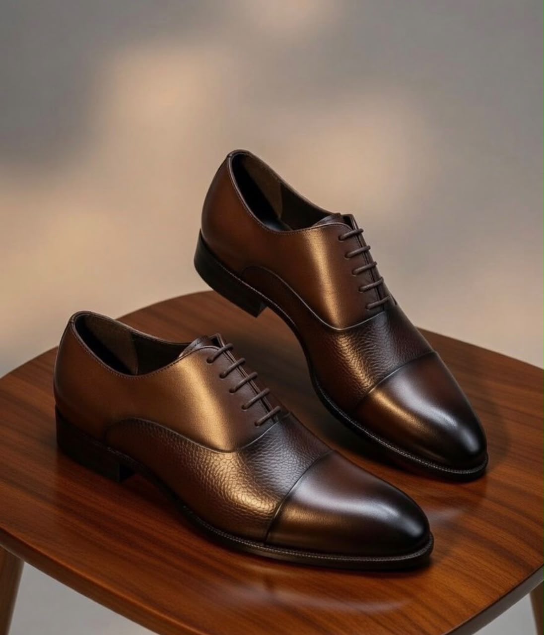 Dark Brown Pebbled Grain Oxford Cap-Toe Dress Shoes