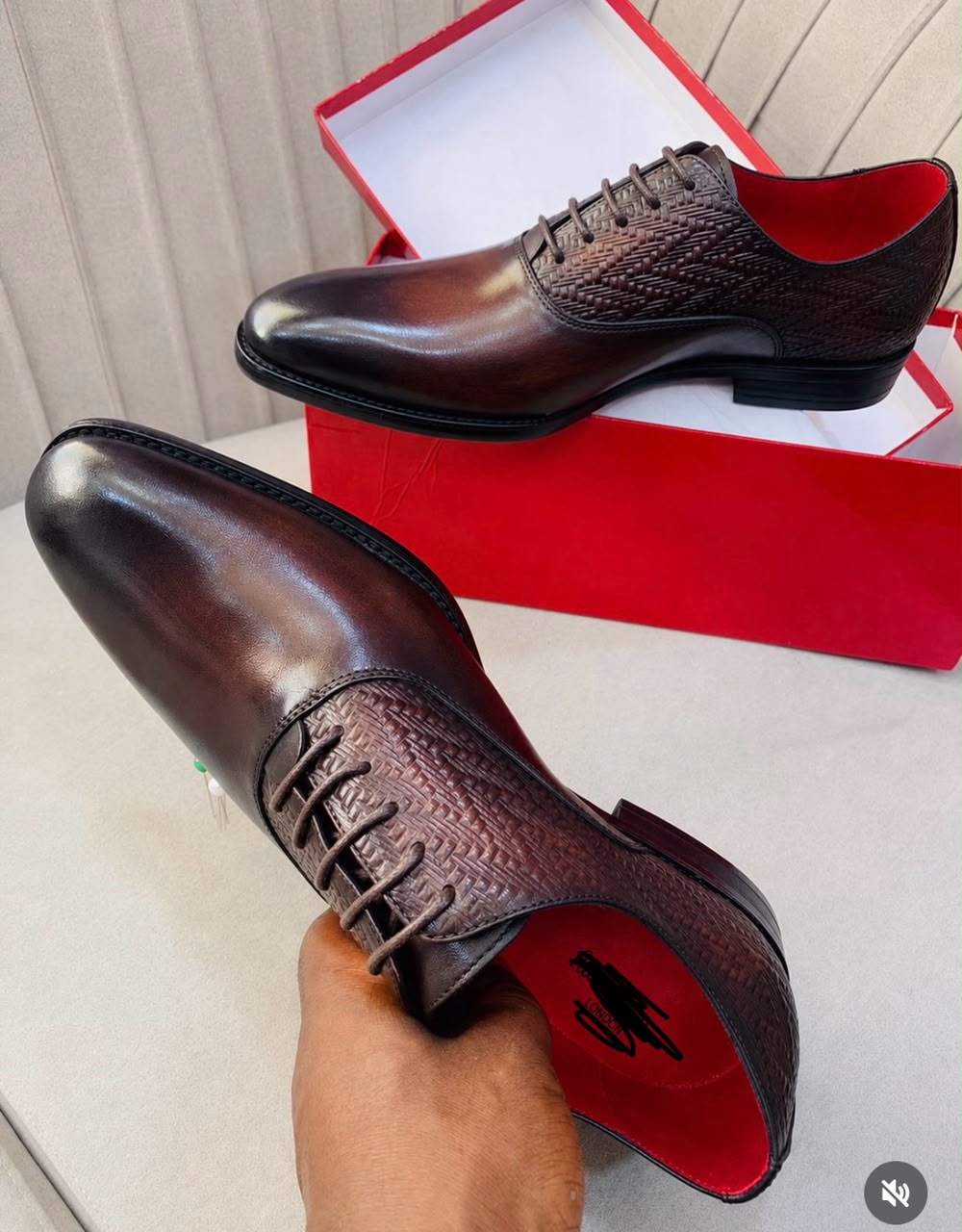 Dark Brown Woven Texture Oxford Dress Shoes with Red Sole