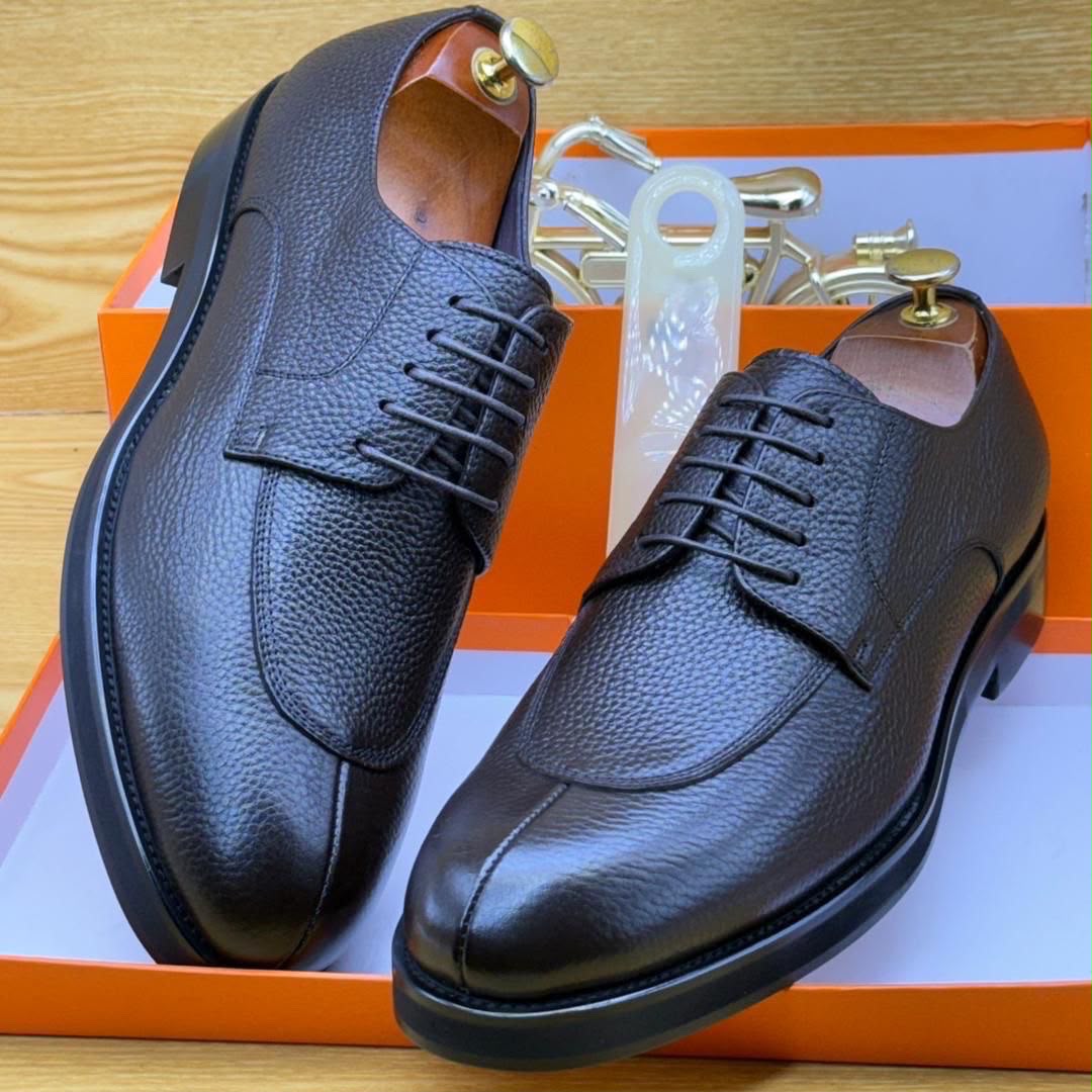 Dark Brown Pebbled Grain Leather Derby Dress Shoes