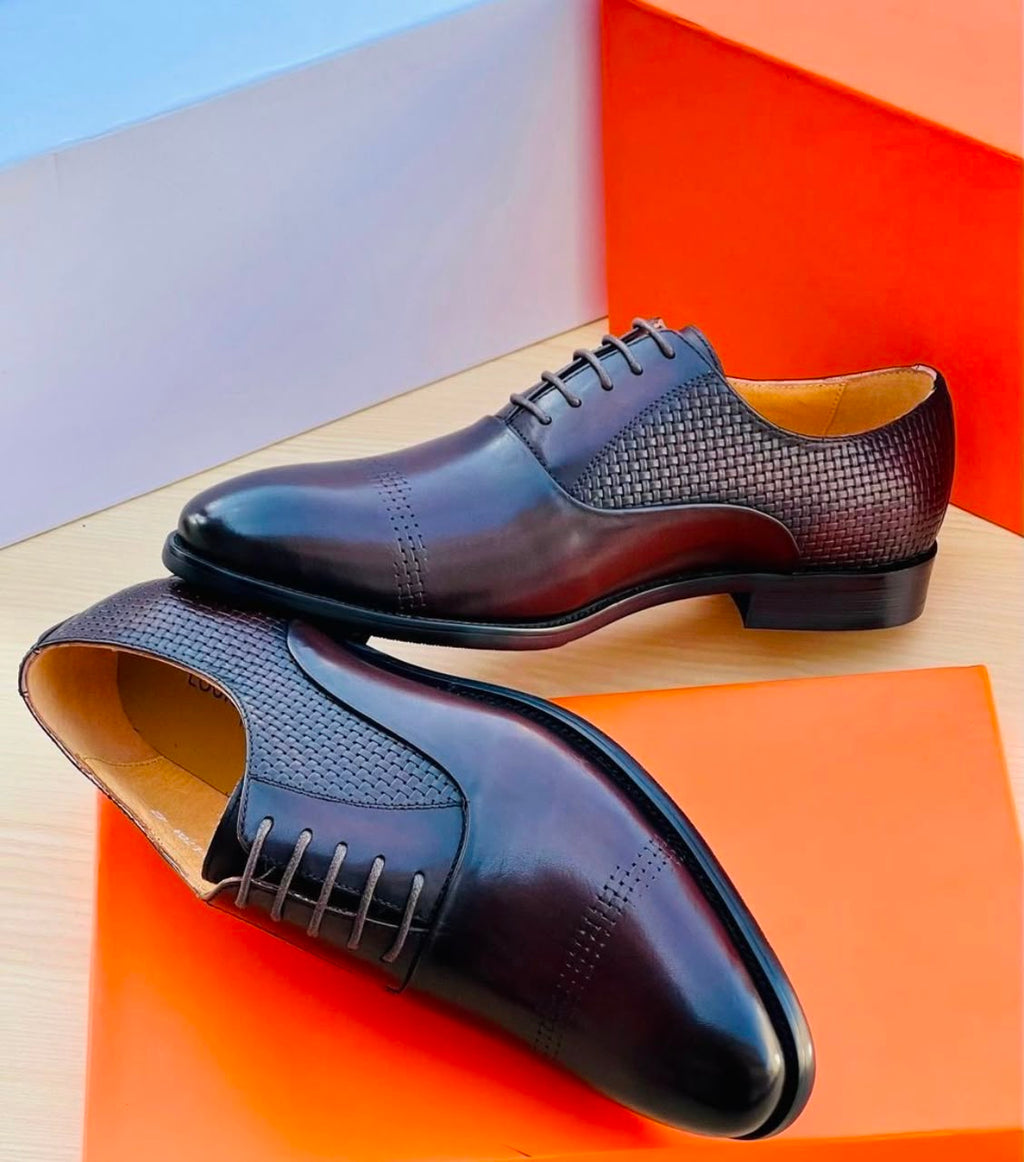 Woven Texture Cap-Toe Oxford Dress Shoes – Black & Brown