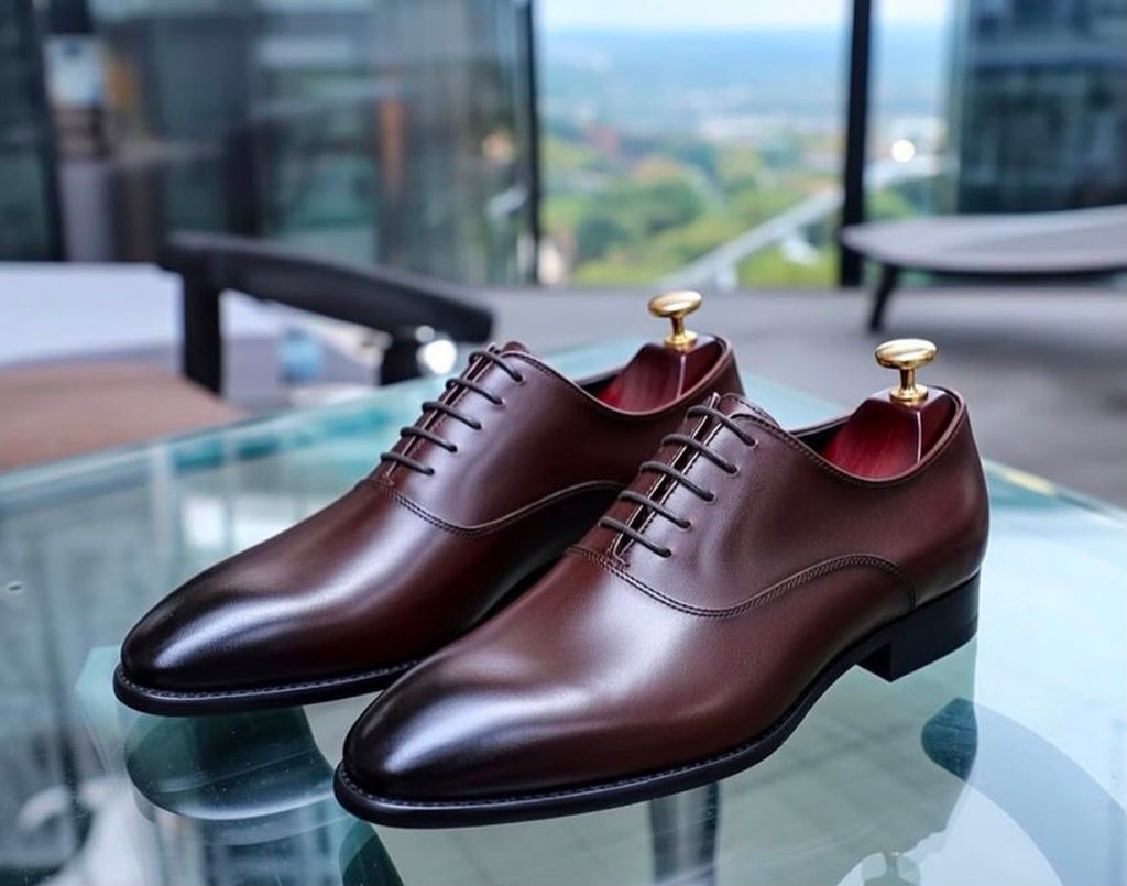 Dark Brown Whole-Cut Oxford Dress Shoes with Red Lining