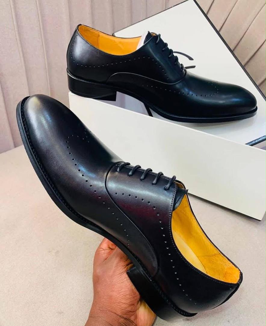 Black Perforated Oxford Dress Shoes with Yellow Lining