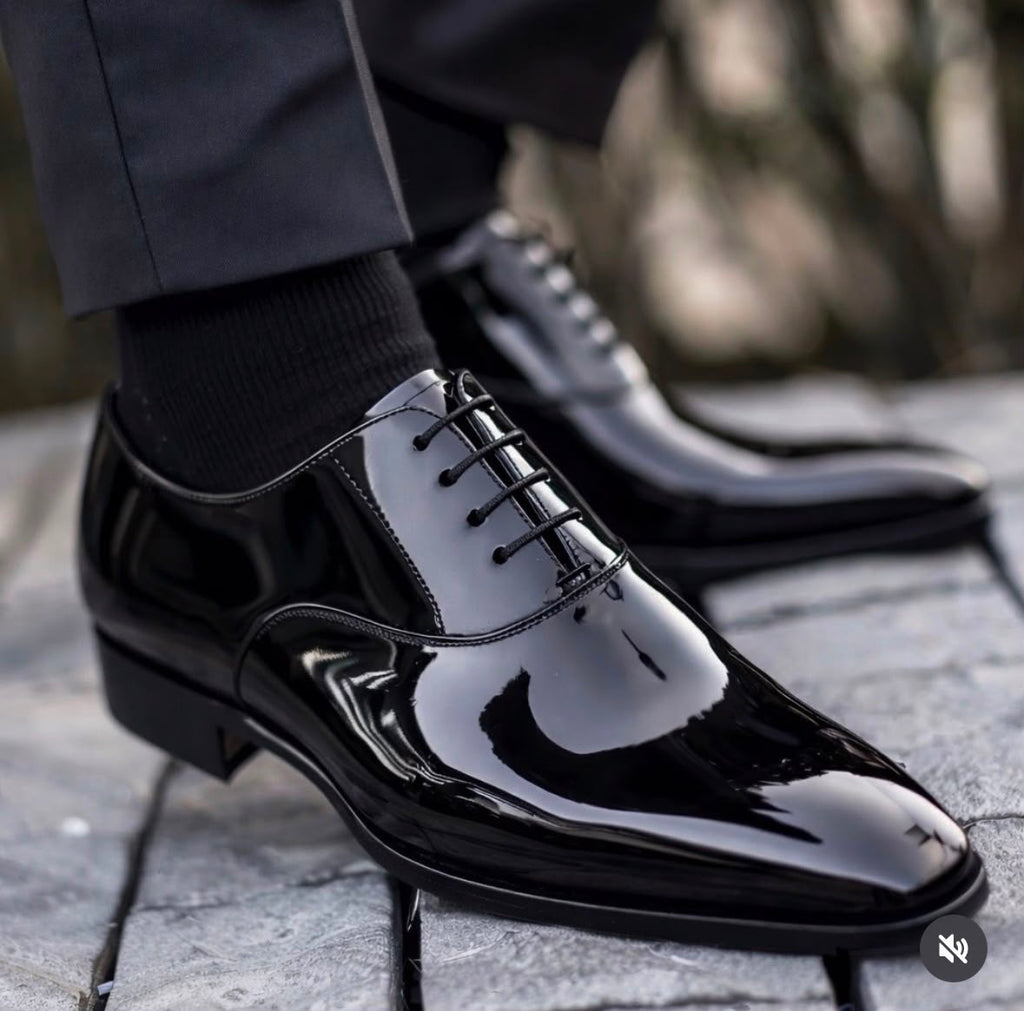 Black Patent Leather Whole-Cut Oxford Dress Shoes
