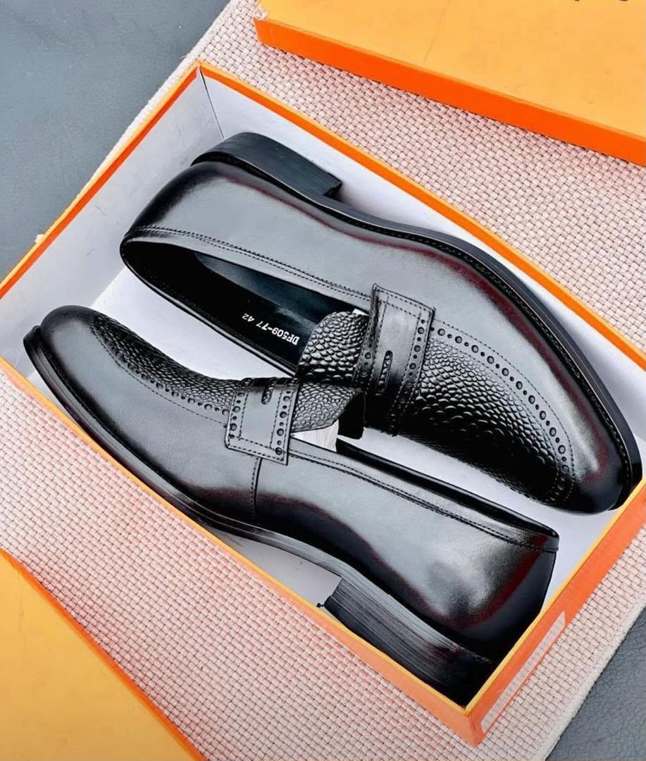 Black Crocodile Texture Brogue Loafer Dress Shoes