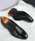 Black Pebbled Grain Brogue Cap-Toe Oxford Dress Shoes