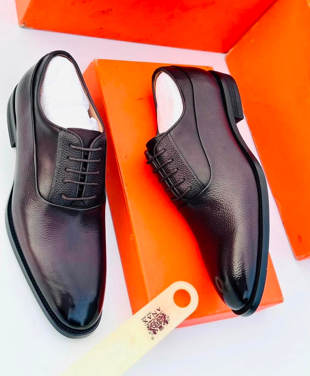 Dark Burgundy Pebbled Grain Whole-Cut Oxford Dress Shoes