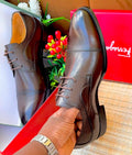 Dark Brown Pebbled Grain Cap-Toe Derby Dress Shoes