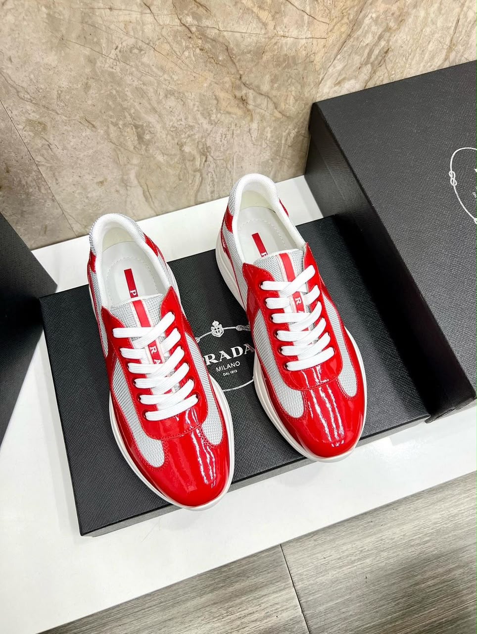 Red Patent Leather & Mesh Luxury Sneakers