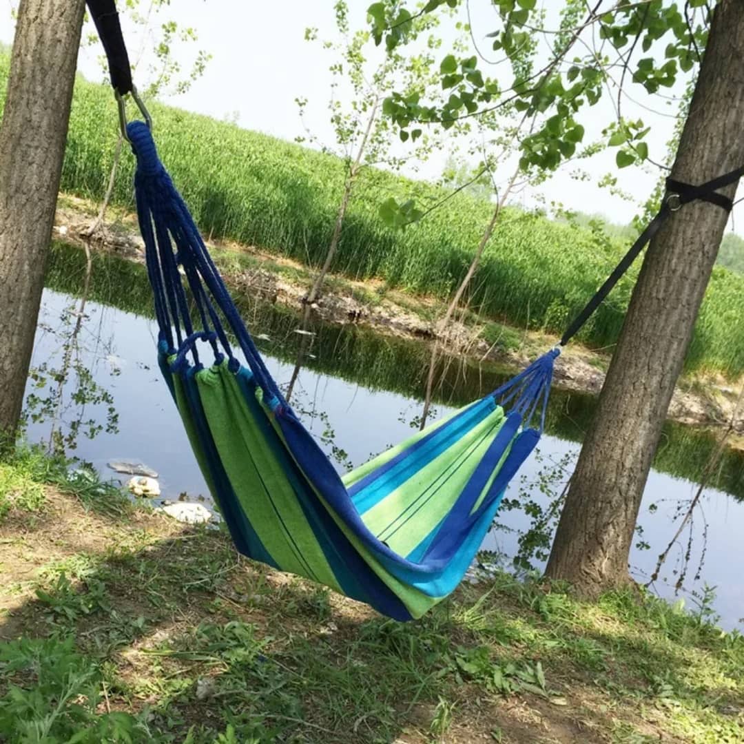 Outdoor Canvas Hammock – Blue & Green Striped