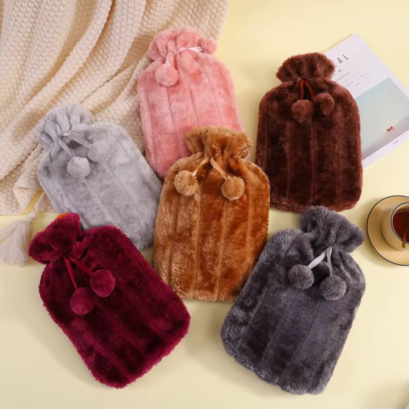Plush Hot Water Bottle with Faux Fur Cover