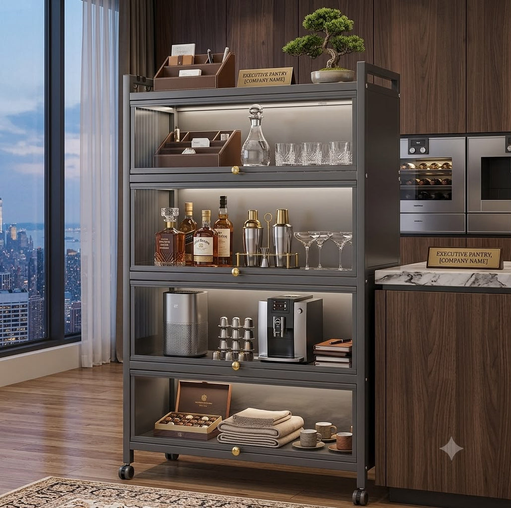 Luxury 4-Tier Rolling Bar & Storage Shelf