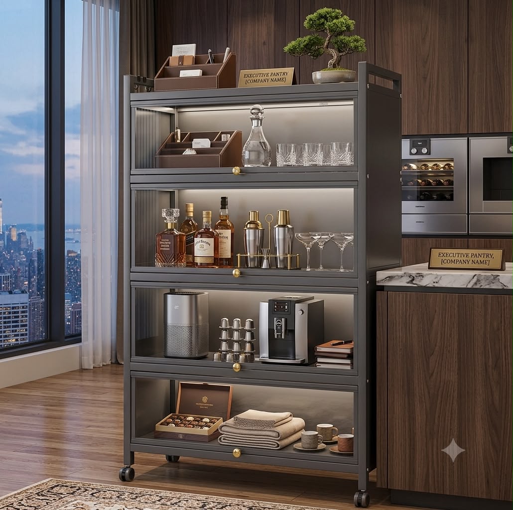 Luxury 4-Tier Rolling Bar & Storage Shelf