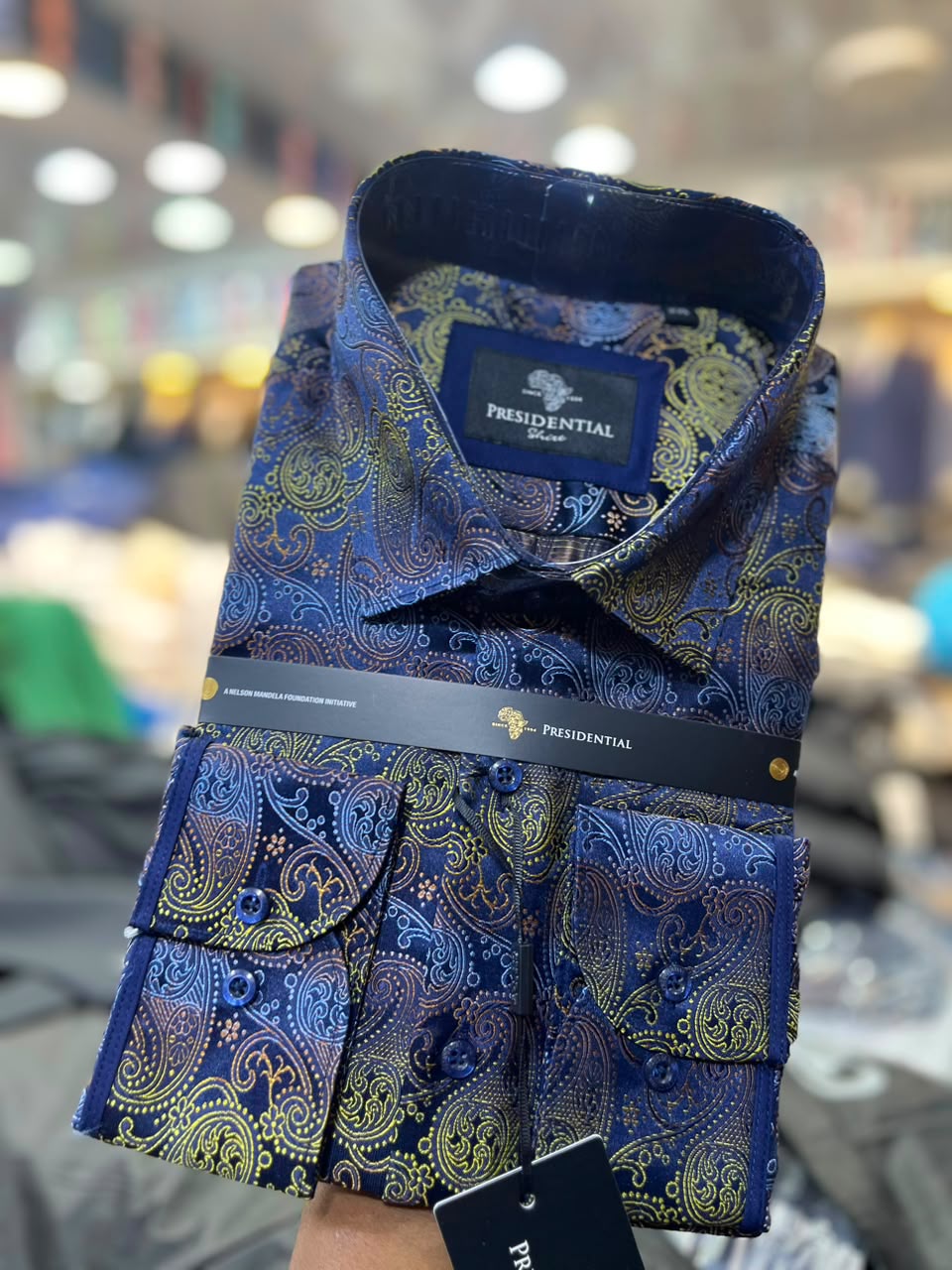 Presidential Men's Dress Shirt – Navy Gold Paisley