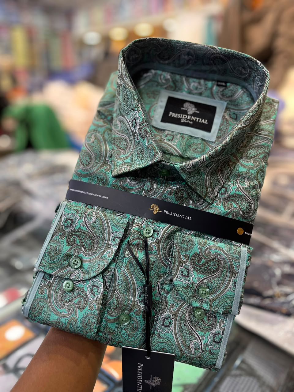 Presidential Men's Dress Shirt – Mint Green Paisley