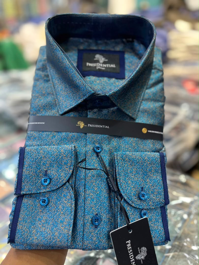 Presidential Men's Dress Shirt – Teal Blue Speckle