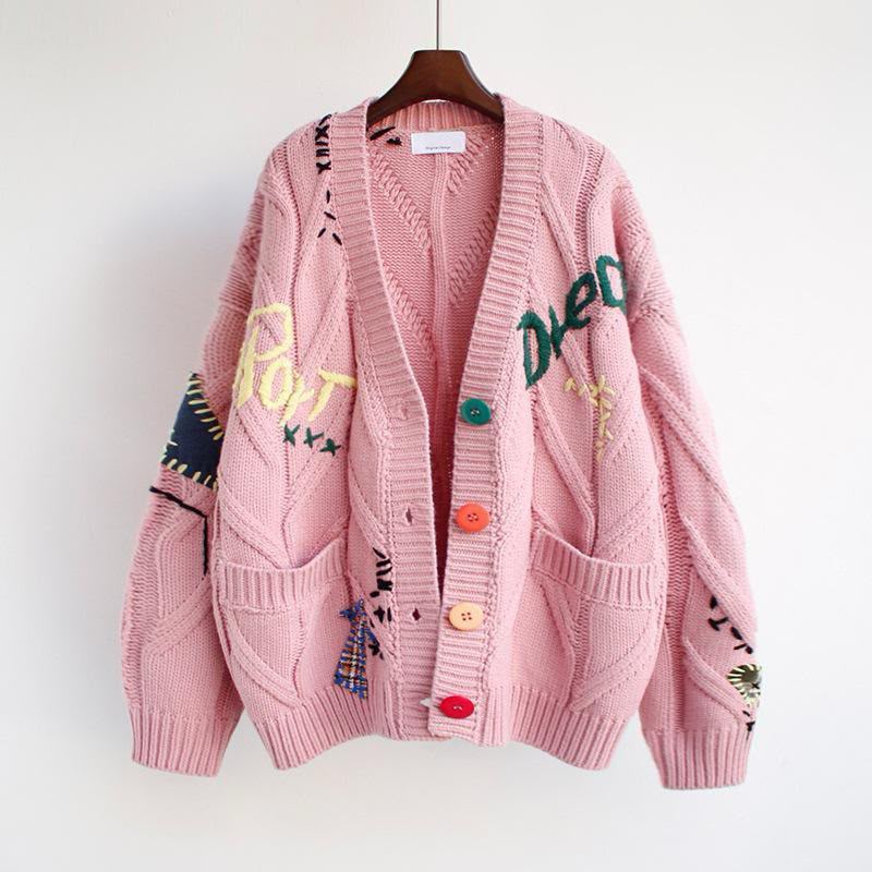 Pink Embroidered Poet Cardigan