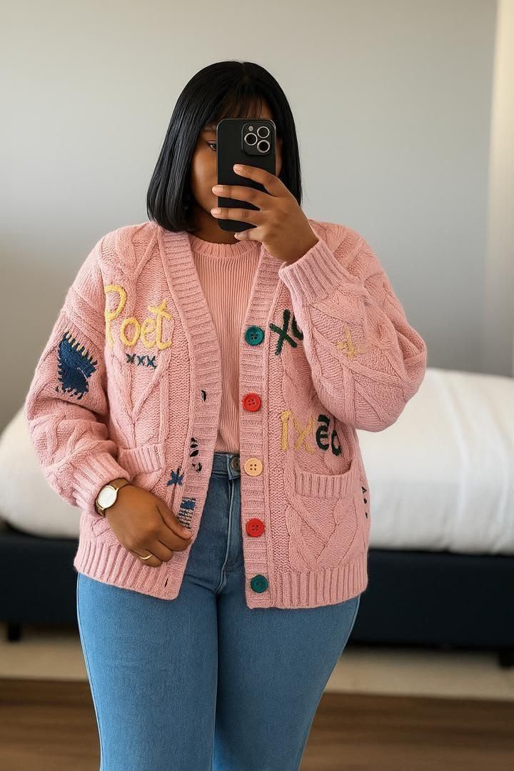Pink Embroidered Poet Cardigan