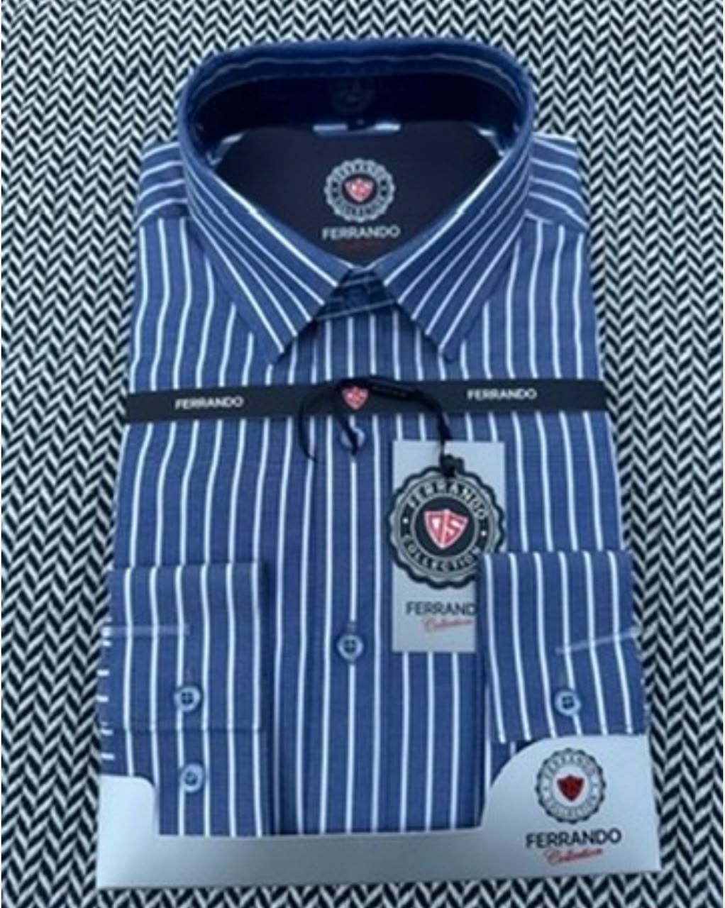 Ferrando Collection Navy Blue Striped Long Sleeve Dress Shirt
