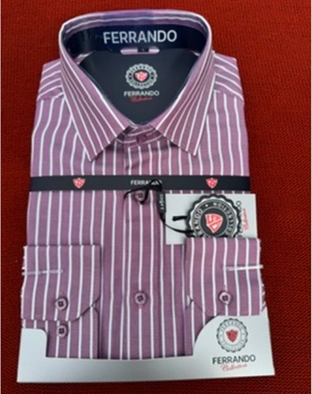 Ferrando Collection Purple Striped Long Sleeve Dress Shirt