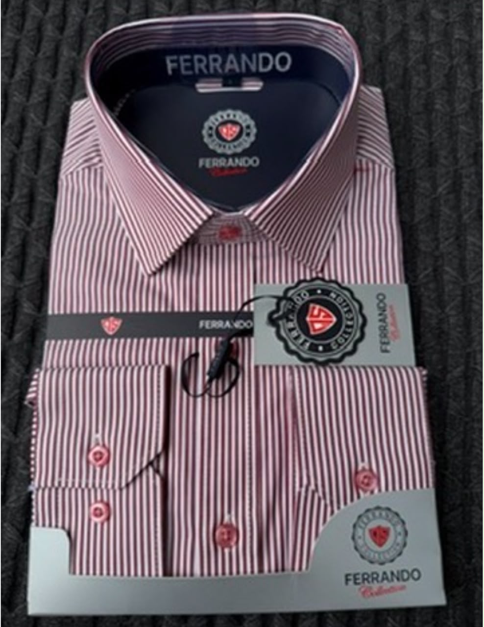 Ferrando Collection Burgundy Striped Long Sleeve Dress Shirt