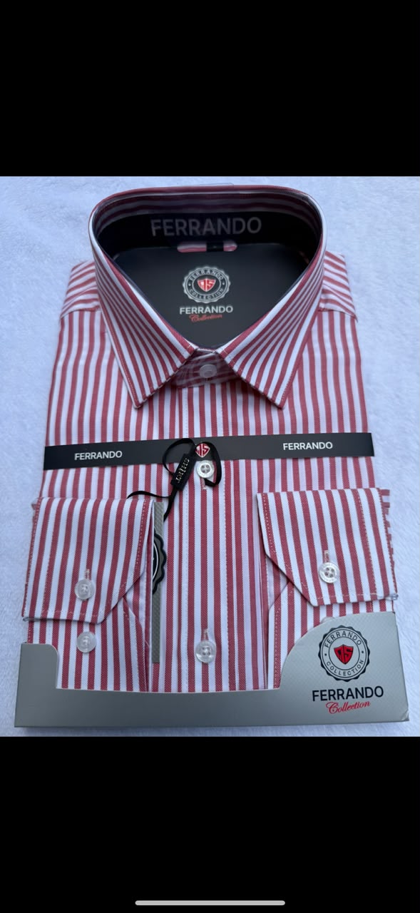 Ferrando Collection Red & White Striped Long Sleeve Dress Shirt