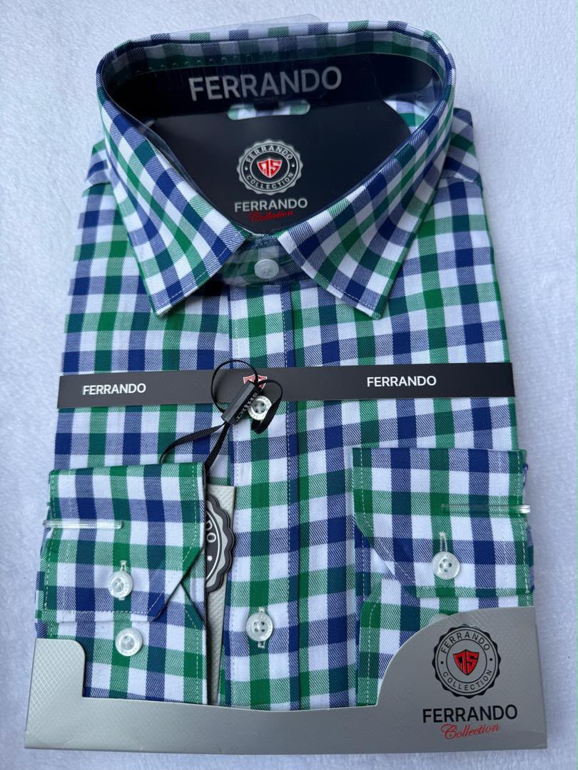 Ferrando Collection Green & Blue Gingham Check Long Sleeve Shirt
