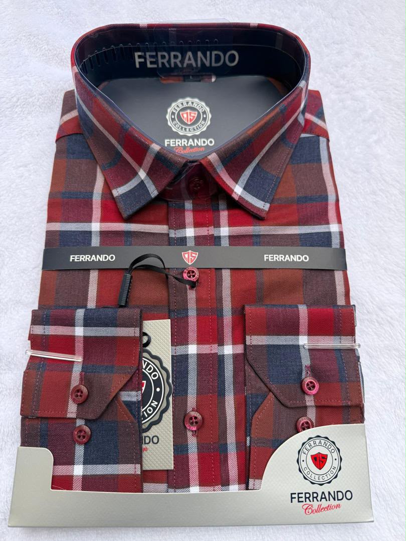 Ferrando Collection Red Tartan Plaid Check Long Sleeve Shirt