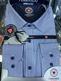 Ferrando Collection White & Blue Pinstripe Long Sleeve Dress Shirt