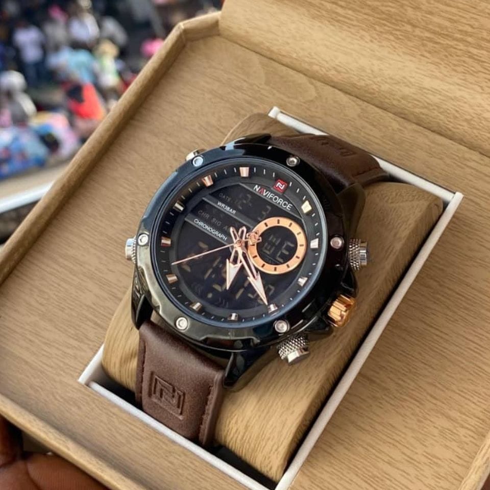 Naviforce Chronograph Watch – Brown Leather Strap