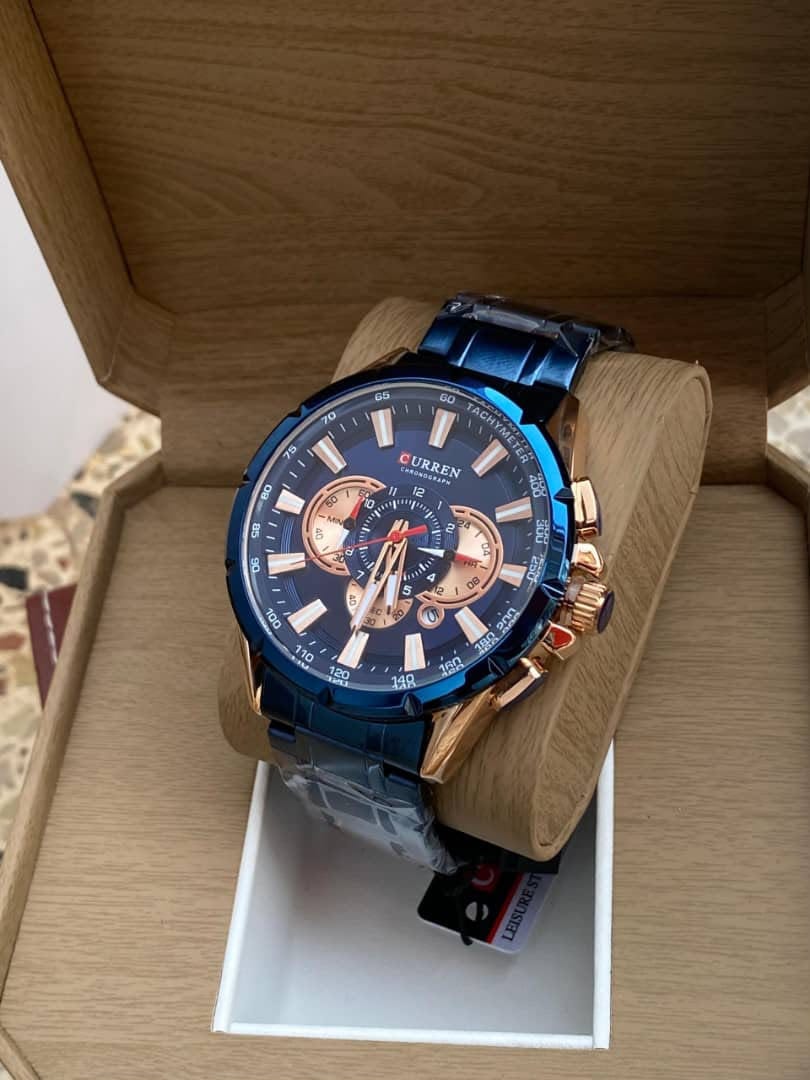 Curren Chronograph Watch – Blue & Rose Gold