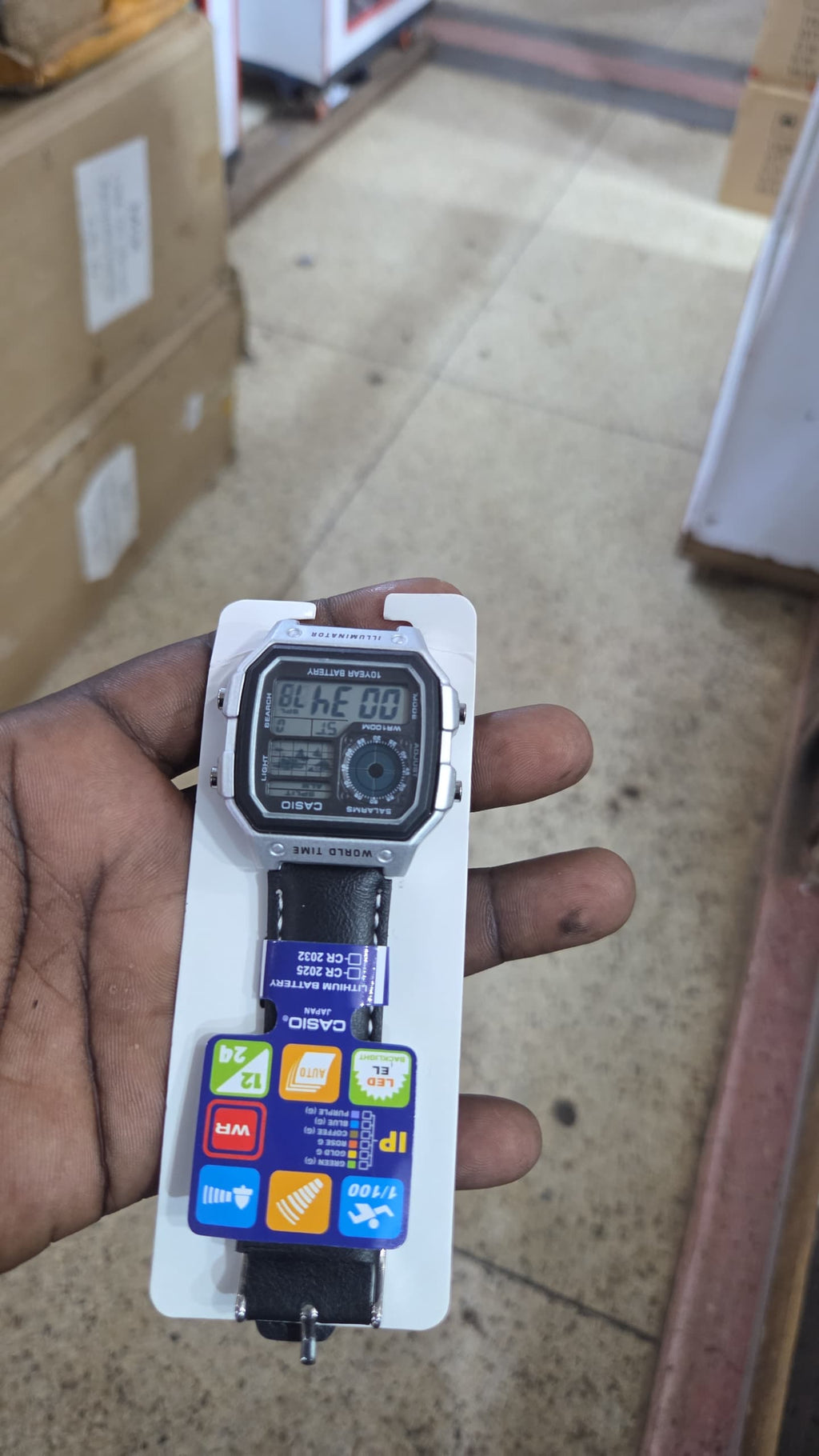 Casio World Time Digital Watch – Black Leather Strap