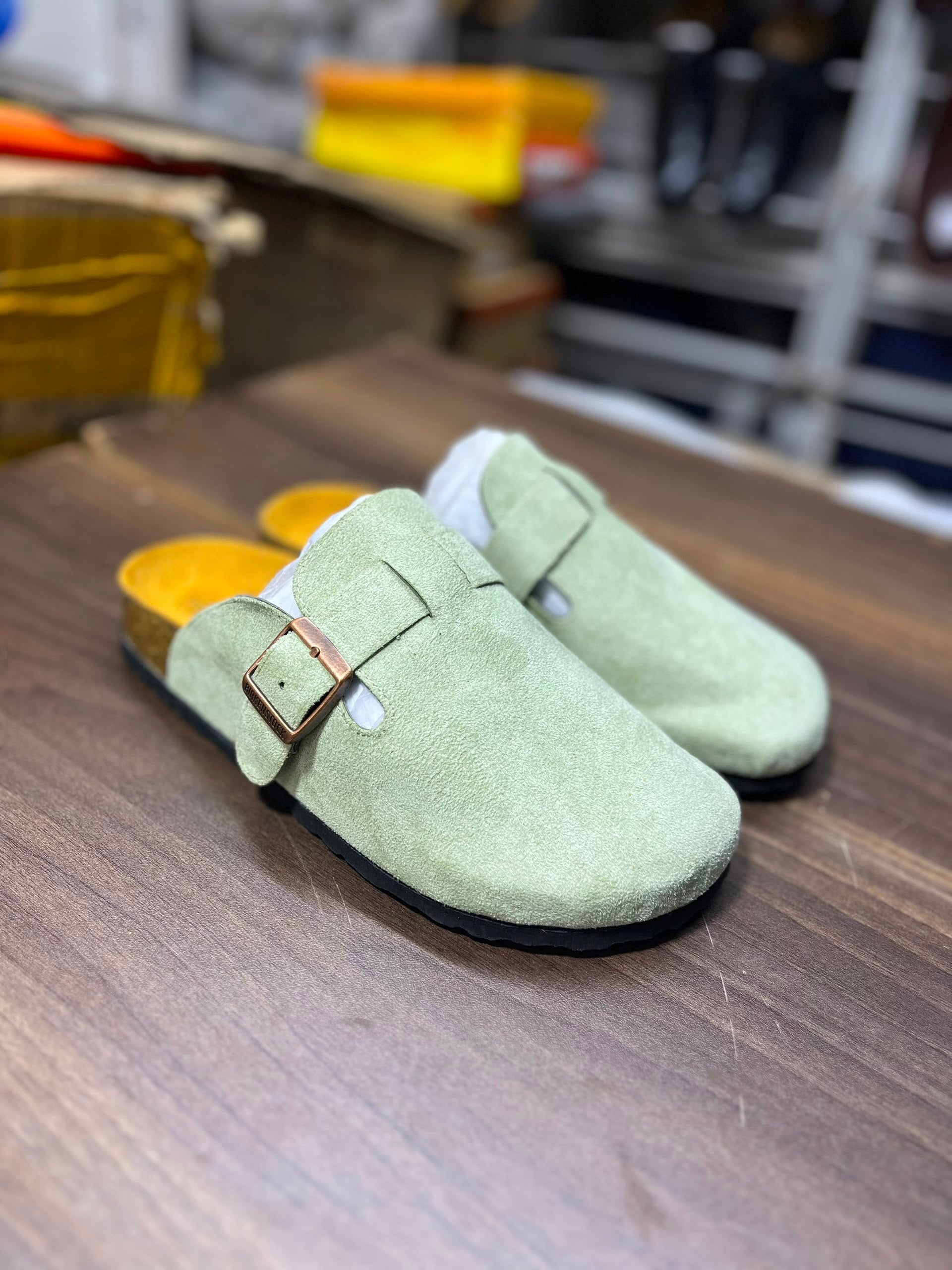 Suede Buckle Mule Clogs