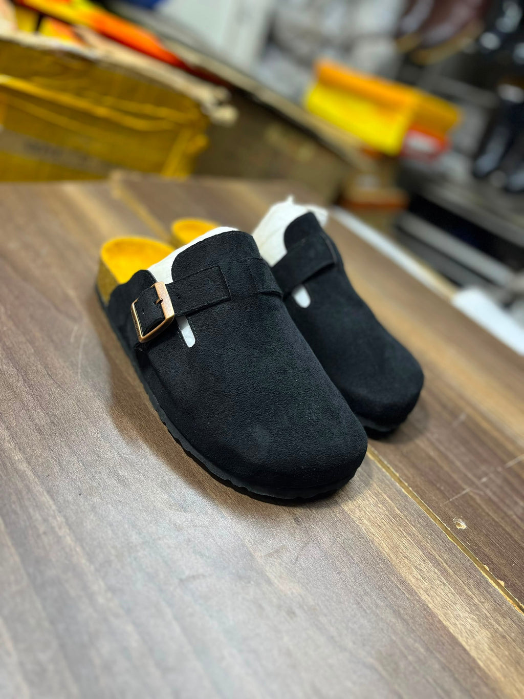 Suede Buckle Mule Clogs