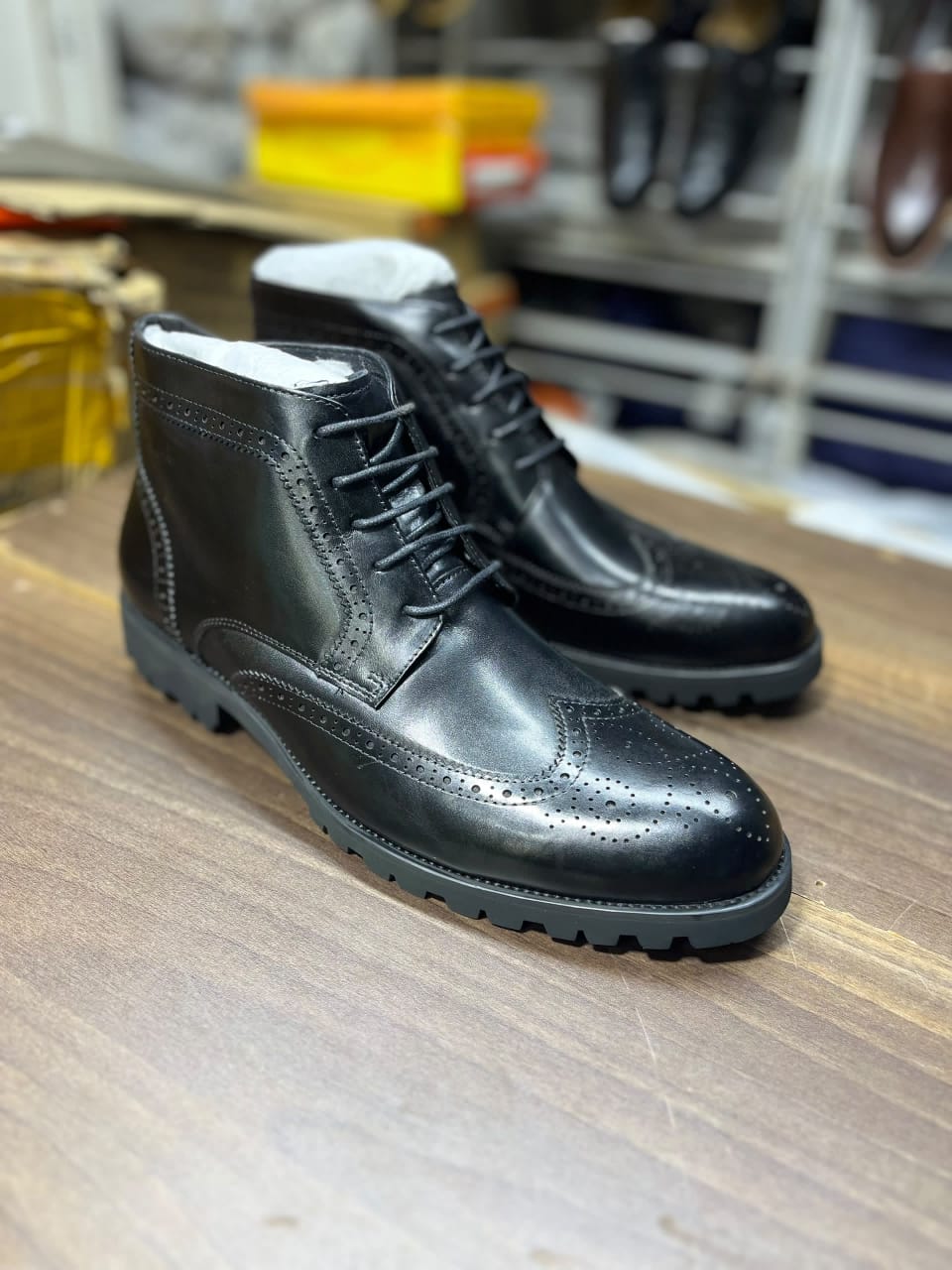 Men's Genuine Leather Wingtip Brogue Ankle Boots Black