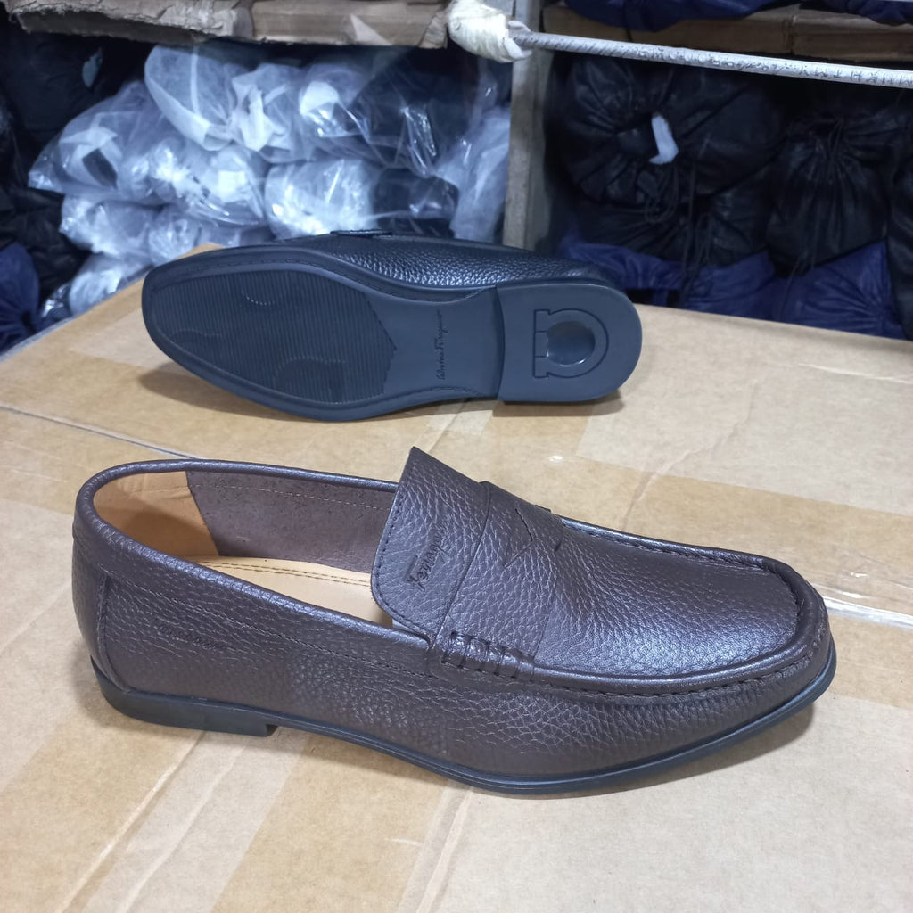 Men's Navy Blue Pebbled Leather Penny Loafer