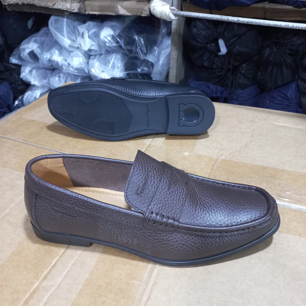 Men's Navy Blue Pebbled Leather Penny Loafer