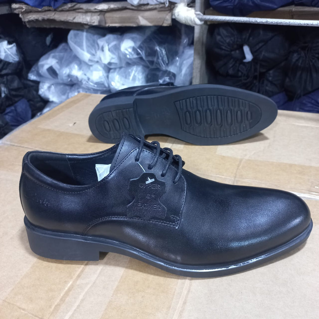 Black Leather Plain Toe Derby Shoes